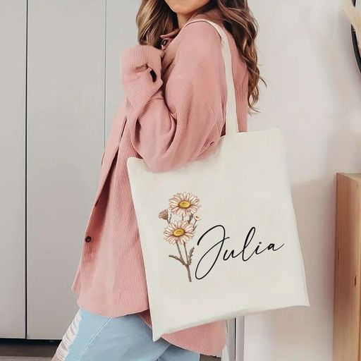 Personalized floral name tote bag