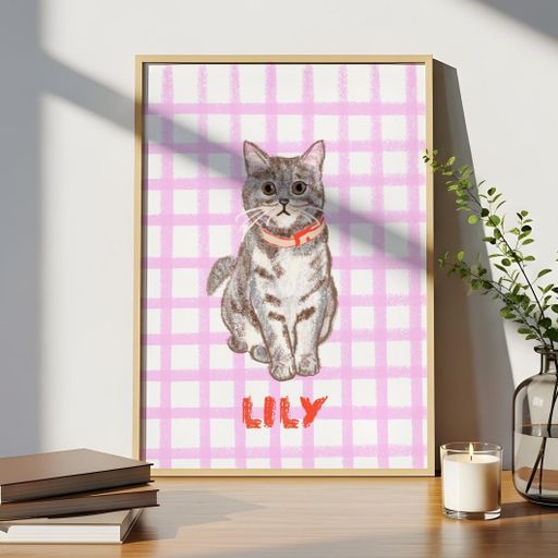 Custom Cat Portrait Funky Hand Drawn Pet
