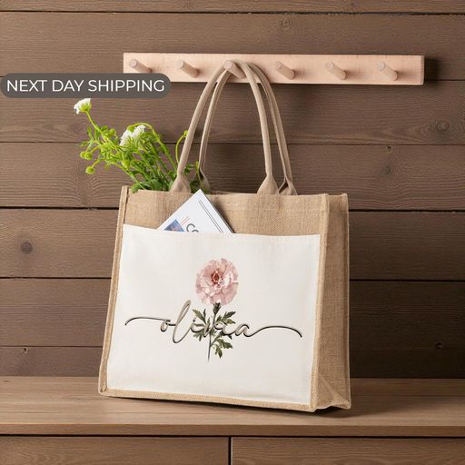 Custom Birth Month Flower Tote Bag Gift